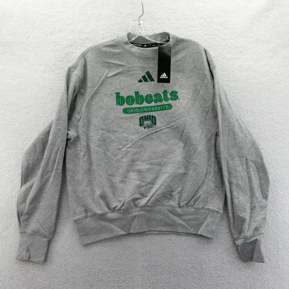 Adidas Sweatshirt Womens Medium Ohio University Bobcats Gray Green Logo Pullover